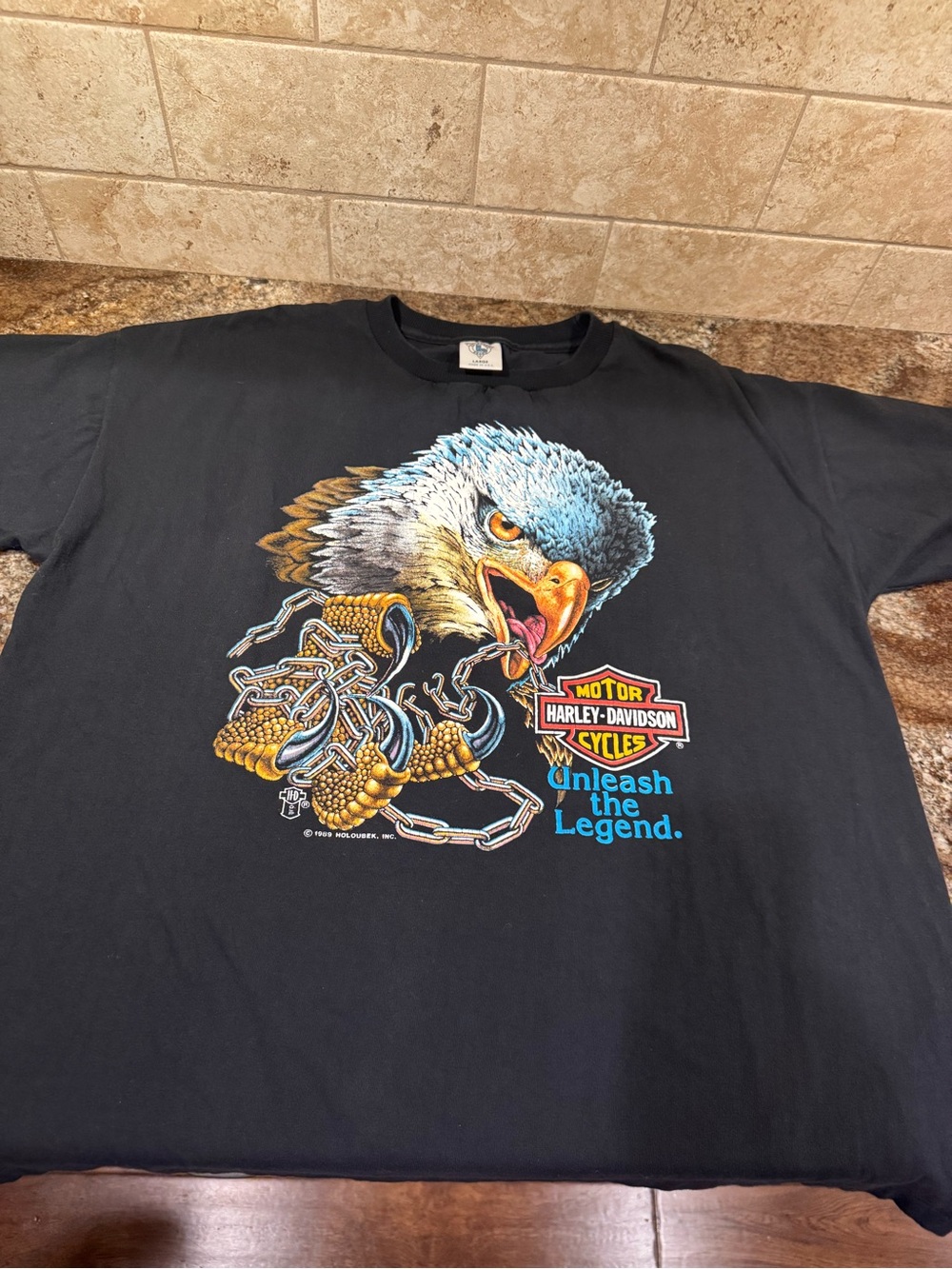 Vintage 1989 Harley Davidson Unleash the Legend Eagle T Shirt L Holoubek USA